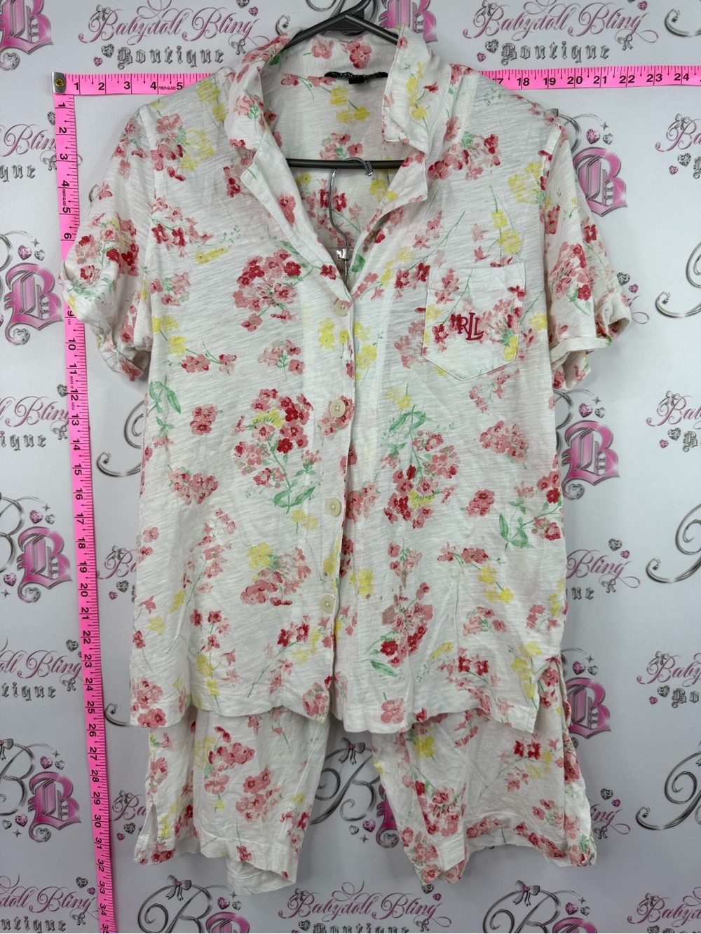 Ralph Lauren 2 piece set pj Floral Short Sleeve Pajama Set White, Pink, Yellow